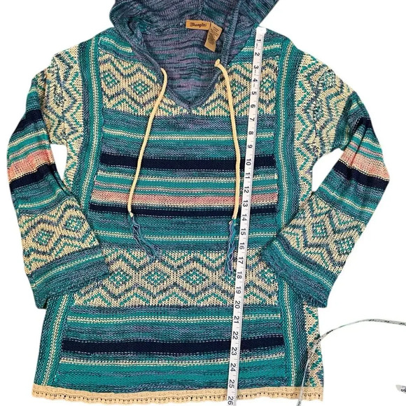 Wrangler Retro South Western Women's Hoodie Bell Sleeve Hobo V-Neck Sweater SZ S - Picture 11 of 12